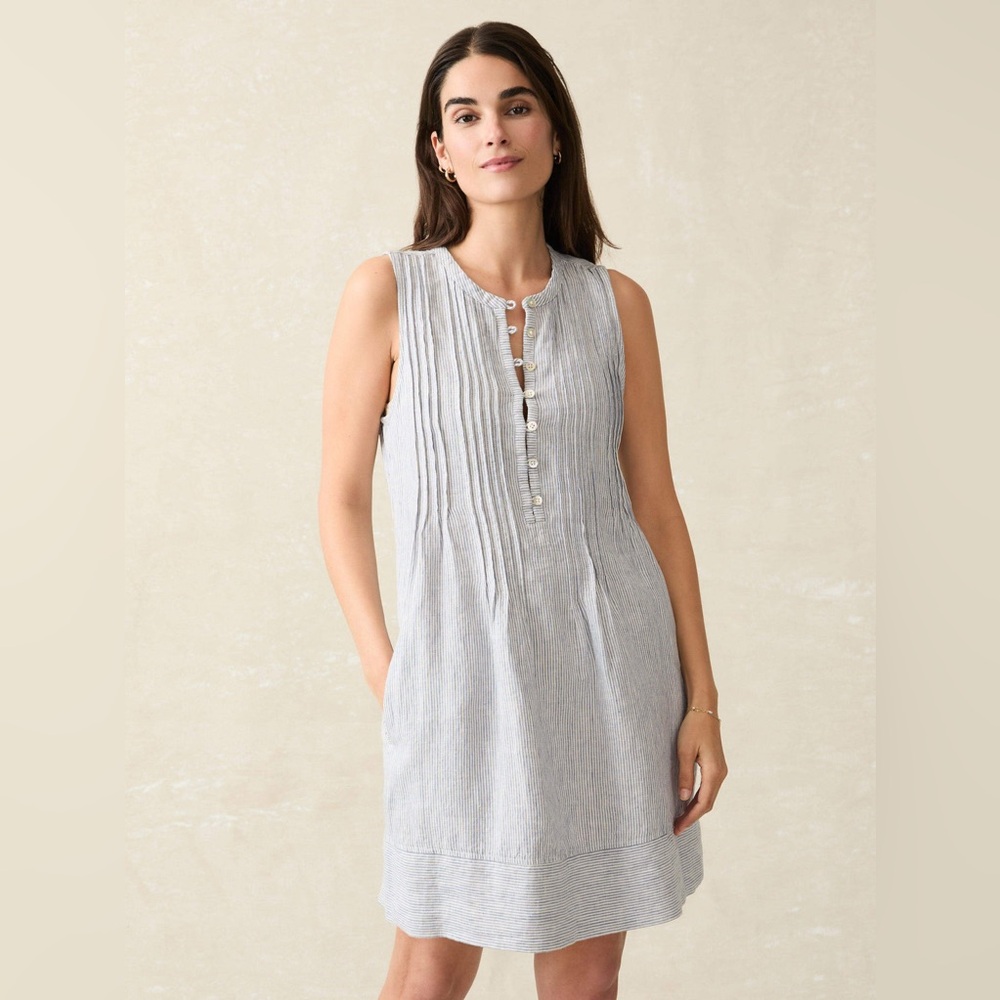 Faherty linen Isha blue mini dress (L)